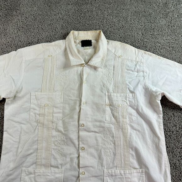 VINTAGE Guayabera Mens Extra Large Ivory Cream Embroidered Cuban Button Up * - Picture 3 of 14